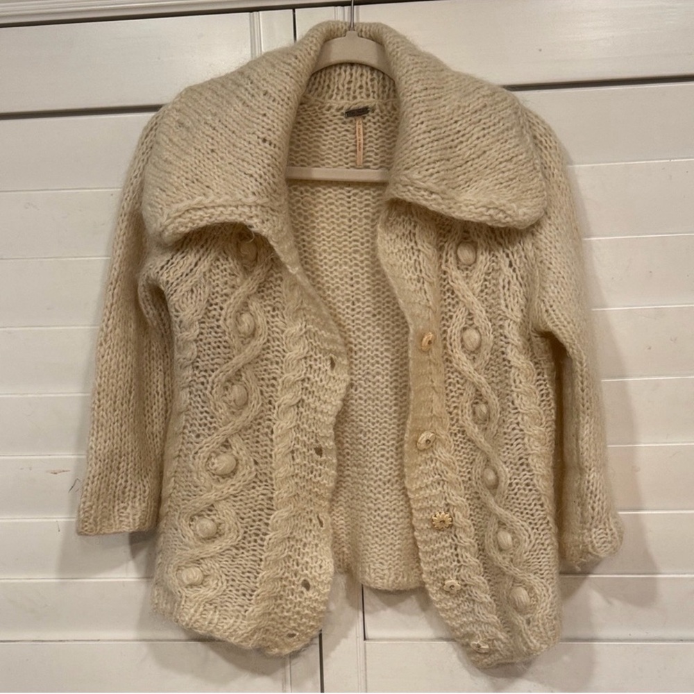Free People Cream Cable Knit Cardigan